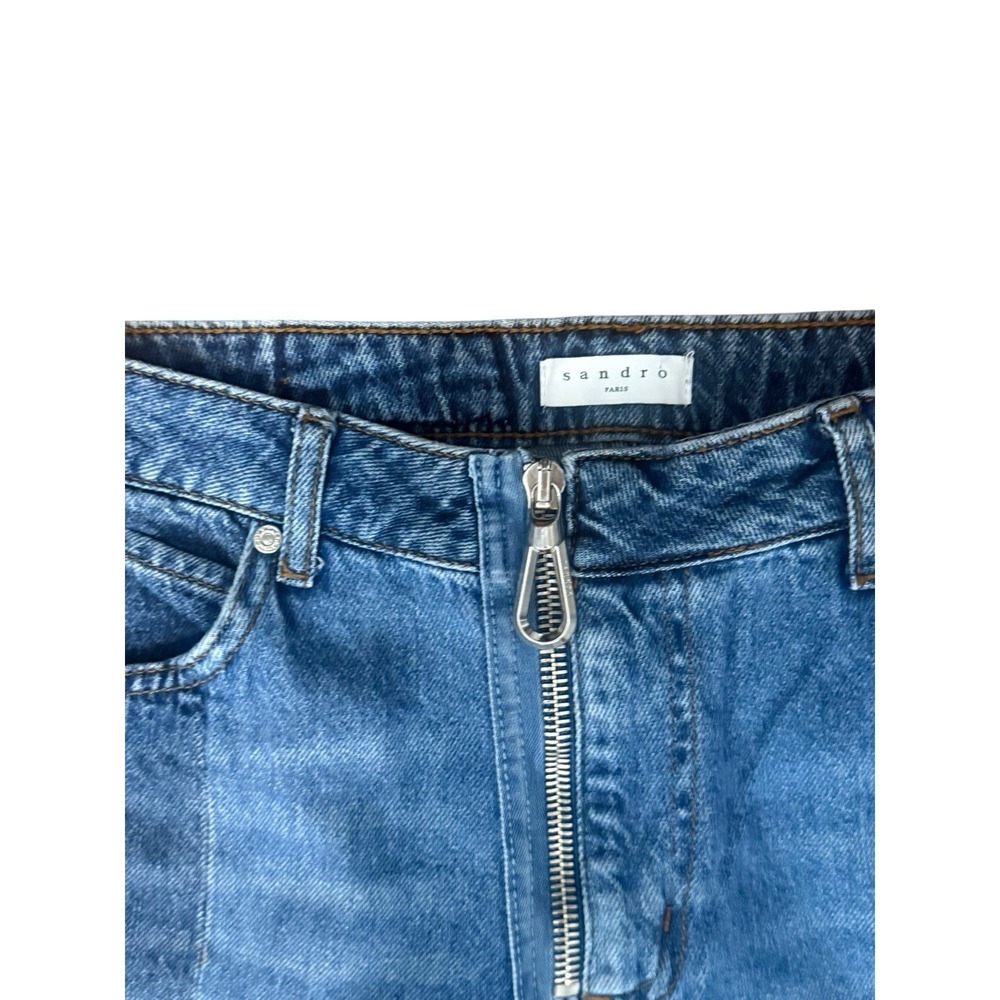 Sandro Hani Patchwork Jeans Blue VTG 29x24 High Rise Zip Fly Cropped 40 - Picture 4 of 8